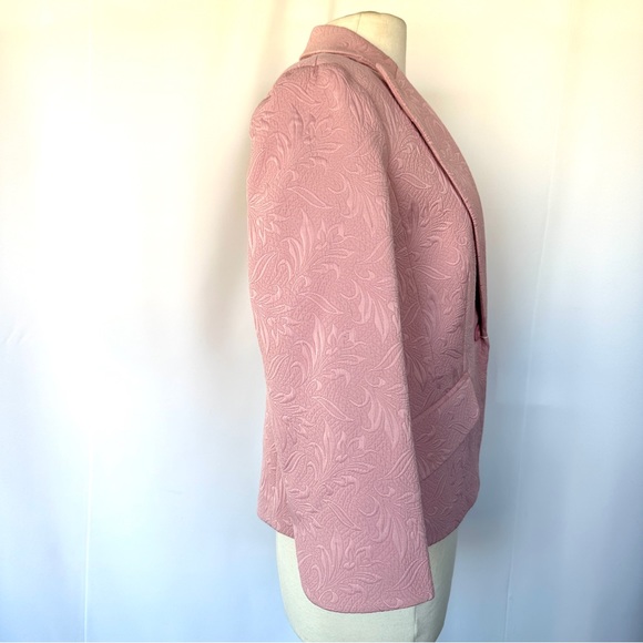 VTG CAMI NYC QUILTED JACQUARD FLORAL BOXY CROP 3/4 SLEEVE BLAZER JACKET Sz10/12 - Picture 5 of 13